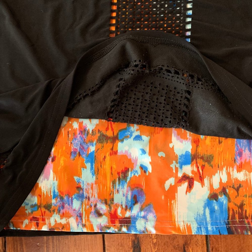Cartise US 14 Black Stretchy Short Sleeve Women's Multicolor Lined Dress EUC - Picture 7 of 10
